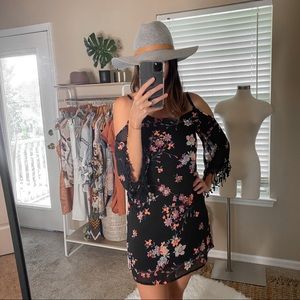 Black Floral Print Shift Dress